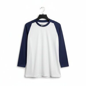 Nike White & Navy Long-Sleeve Baseball Shirt (S)